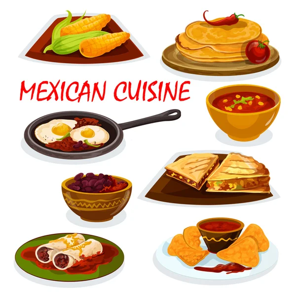 Cuisine mexicaine icône des plats nationaux — Image vectorielle