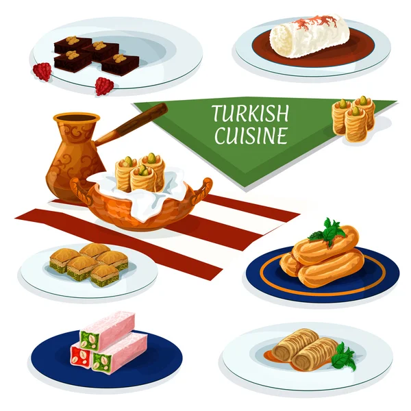 Turkish cuisine desserts menu cartoon icon — Stock Vector