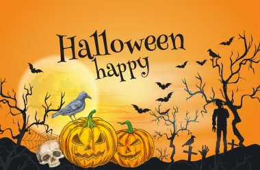 Mutlu Halloween turuncu tebrik kartı şablonu