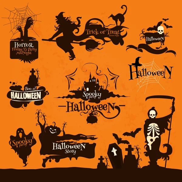 Conjunto de tarjetas de fiesta Halloween — Vector de stock