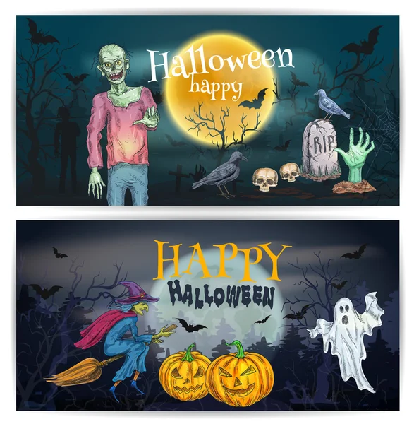 Diseño cómico aterrador para felices fiestas de Halloween — Vector de stock