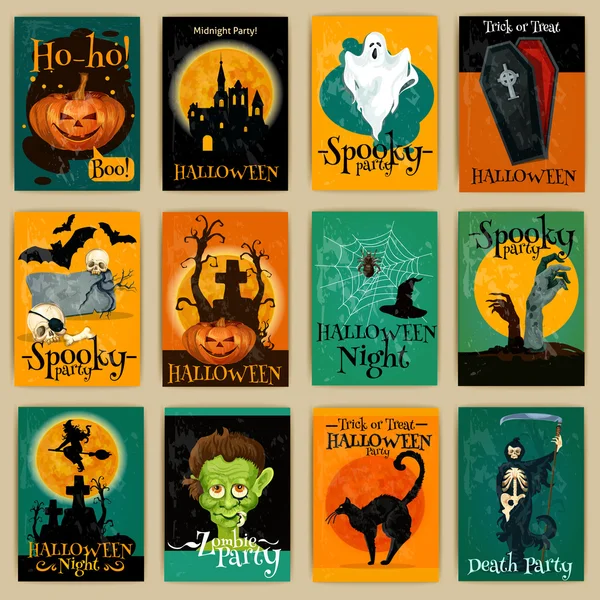 Set completo di poster retrò per la festa di Halloween — Vettoriale Stock