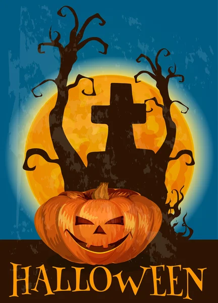 Halloween poster met traditionele pompoen lantaarn — Stockvector