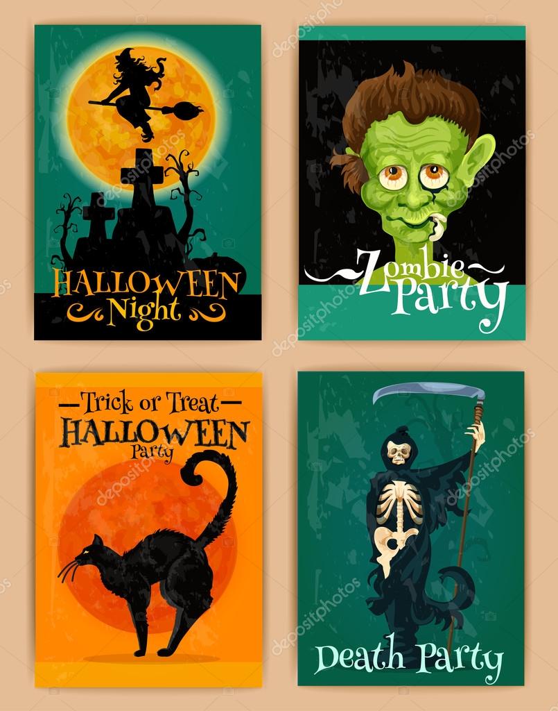 Affiches Rétro Stylisées Pour La Fête Dhalloween Image