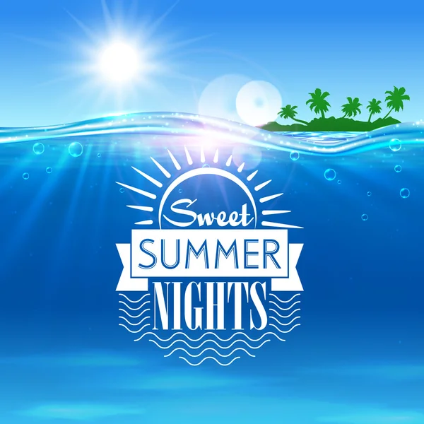 Tropical ocean island. Sweet summer nights placard — Stock Vector