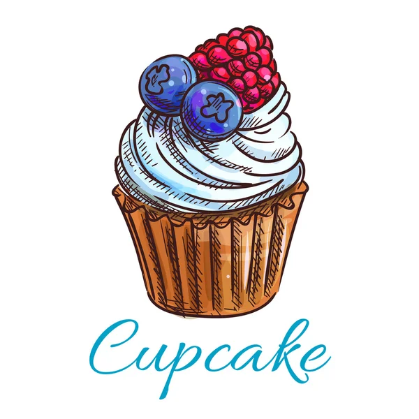 Cupcake croquis icône. Emblème de pâtisserie — Image vectorielle
