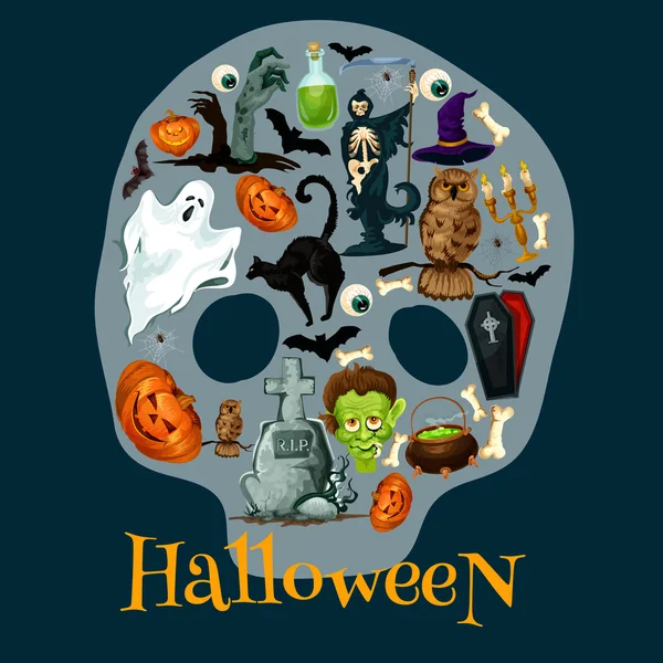 Halloween semester platt ikoner i form av skalle — Stock vektor