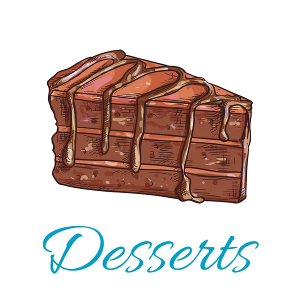 Κέικ σοκολάτας σκίτσο εικονίδιο. Έμβλημα του ζαχαροπλαστείου — Διανυσματικό Αρχείο