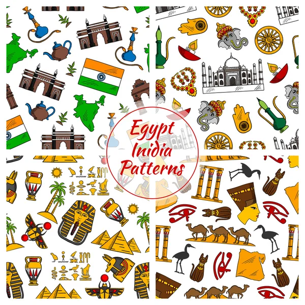 Egipto y la India patrones de cultura — Vector de stock