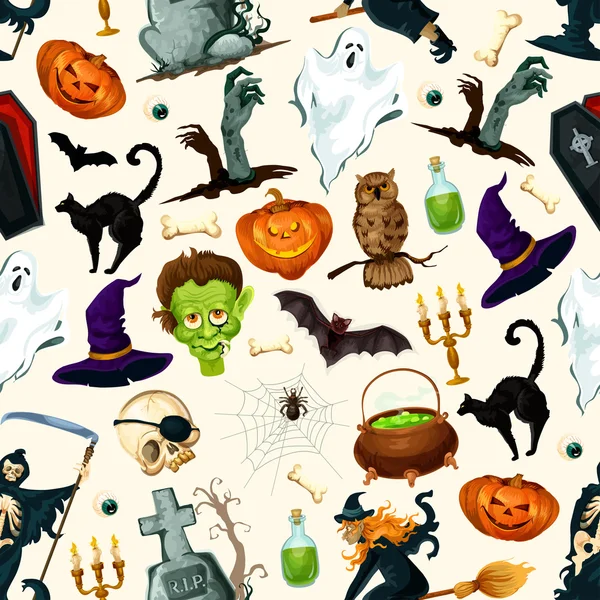 Halloween holiday cartoon horror seamless pattern — Stock Vector