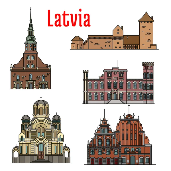 Lotyšsko proslulé ikony historických architektur — Stockový vektor