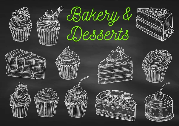 Bakery e dessert gesso schizzo icone — Vettoriale Stock