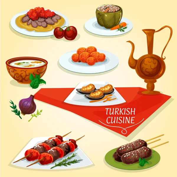 Πιάτα από την τουρκική κουζίνα σουβλάκι κρέας — Διανυσματικό Αρχείο