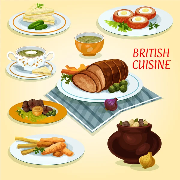 Cucina britannica piatti tradizionali per pranzo icona — Vettoriale Stock