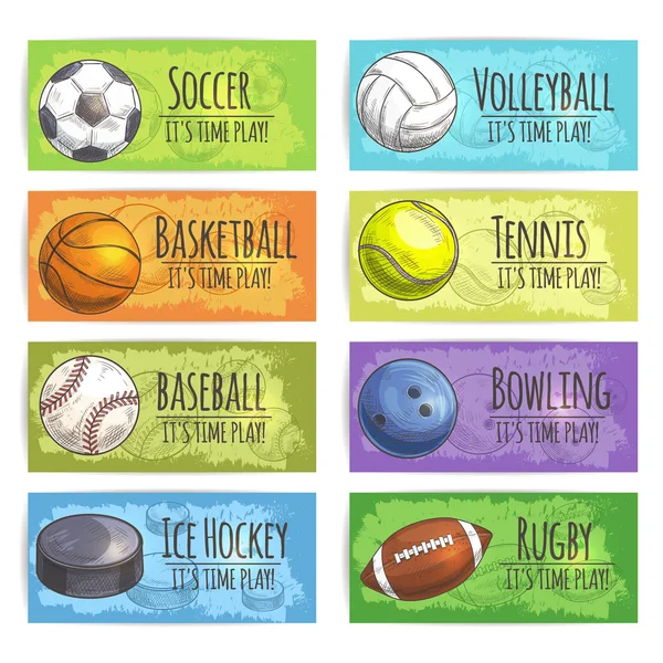 Team sport banners with balls — Stock Vector