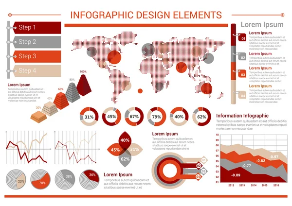 Grafiklerle infografik tasarım şablonu, dünya haritası — Stok Vektör