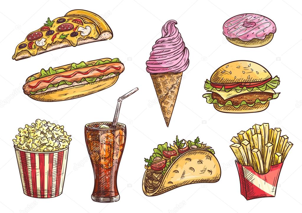 Fast food sketch isolated icons