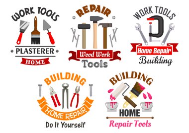 Work tools for repair and building badges set