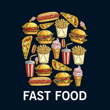 Fast food yemeklerinden oluşan patates kızartması sembolü