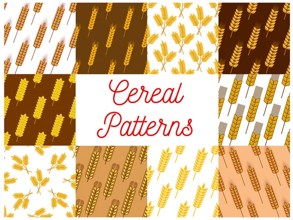 Wheat, rye and barley ears seamless patterns set — Stok Vektör