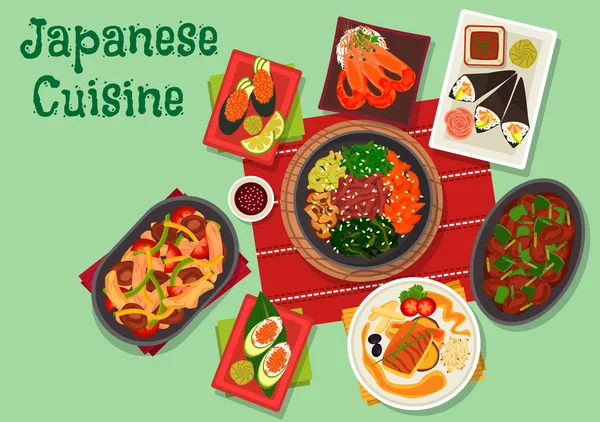 Cocina japonesa platos picantes icono de la cena — Vector de stock