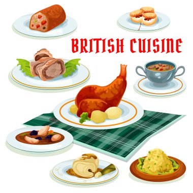 British cuisine cartoon icon for restaurant design clipart
