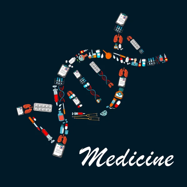 DNA Helix symbol består av medicinsk skiss ikoner — Stock vektor