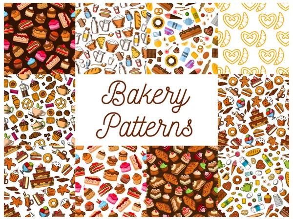 Panadería y pastelería postres sin costura patrones conjunto — Archivo Imágenes Vectoriales