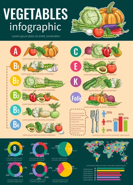 Infografías saludables de verduras y vitaminas — Vector de stock
