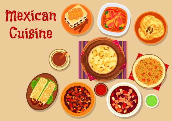 Mexican cuisine dishes icon for menu design — Stock Vector