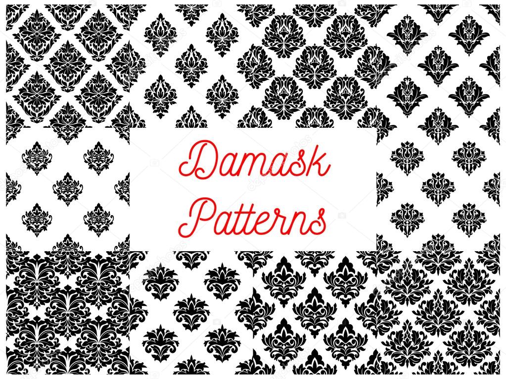 Damask seamless patterns with floral motif