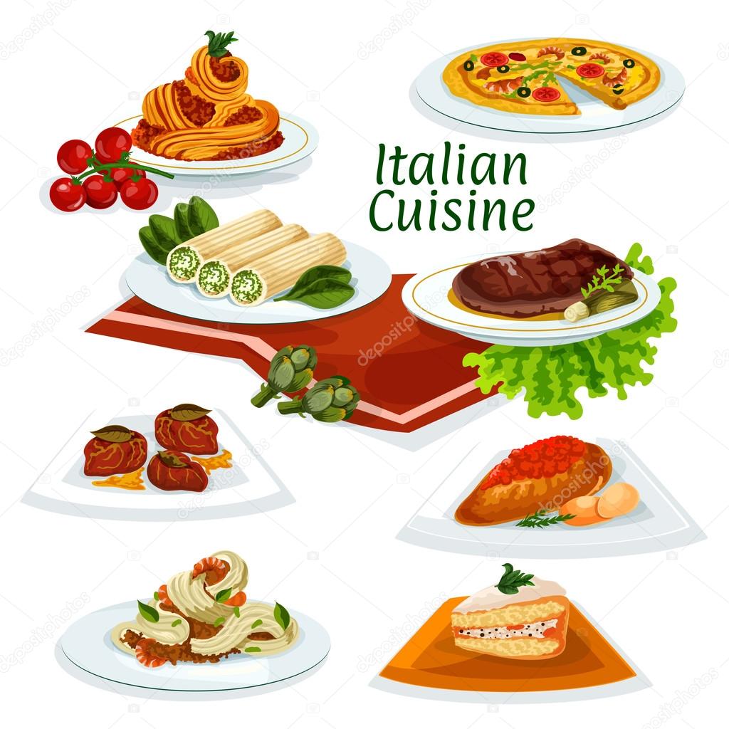 Italian cuisine dinner with dessert cartoon icon Stock Vector by  ©VectorTradition 127223706, image size:1024x1024