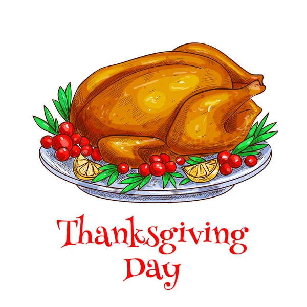 Dîner de Thanksgiving élément de dinde rôtie — Image vectorielle