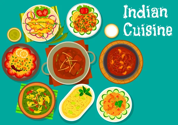Cocina india cena picante con el icono del postre — Archivo Imágenes Vectoriales