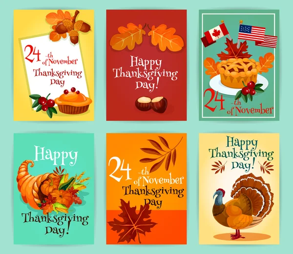 Thanksgiving Day greeting cards set — Διανυσματικό Αρχείο