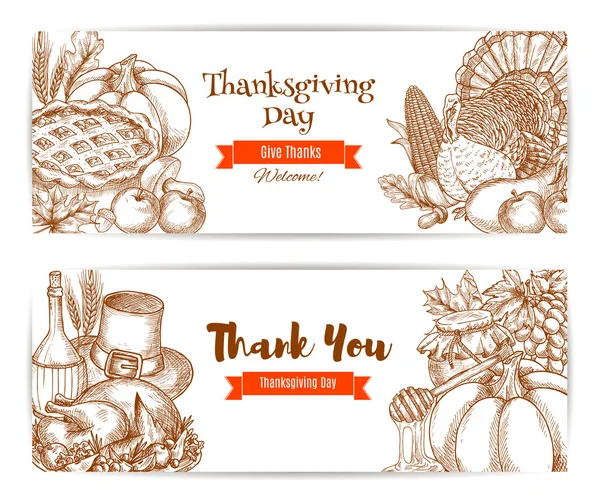 Bannières de souhaits de Thanksgiving, jeu de cartes — Image vectorielle