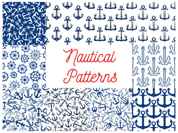 Nautical seamless pattern set with anchor and helm — ストックベクタ