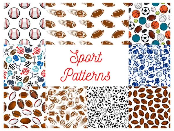 Sporting items, game equipment seamless patterns — Stockový vektor