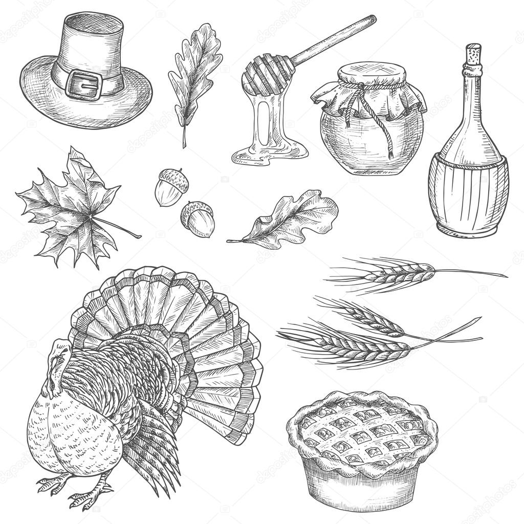 Thanksgiving vector sketch design symbols, icons — Stock Vector