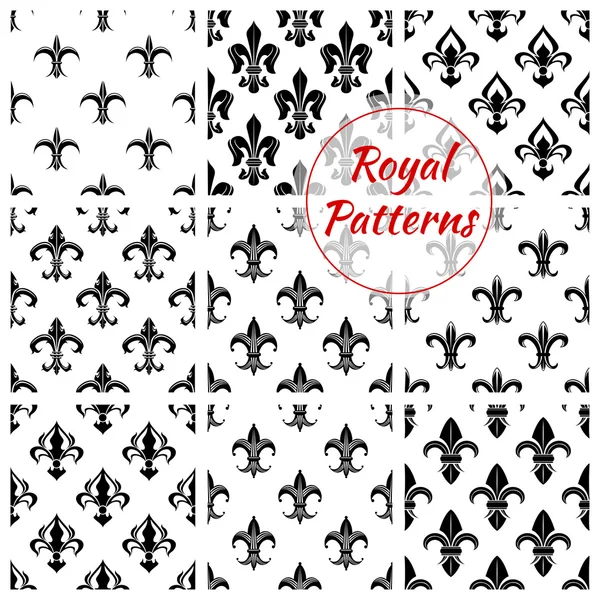 Royal fleur-de-lis floral seamless patterns — Stock Vector