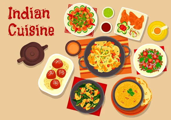 Indian cuisine vegetarian dinner dishes icon — Stock vektor