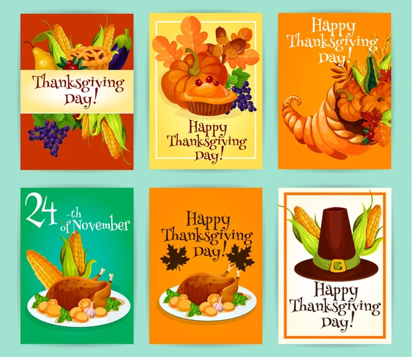 Thanksgiving Day greeting cards, posters, placards — ストックベクタ