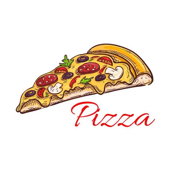 Pizza de pepperoni rebanada delgada boceto aislado — Vector de stock