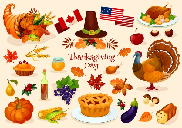 Thanksgiving day. Vector isolated icons — Stock vektor