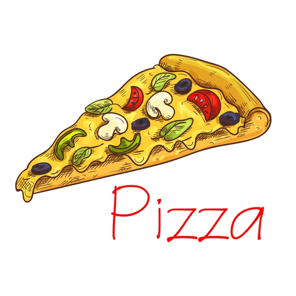 Pizza con boceto de queso y verduras — Vector de stock