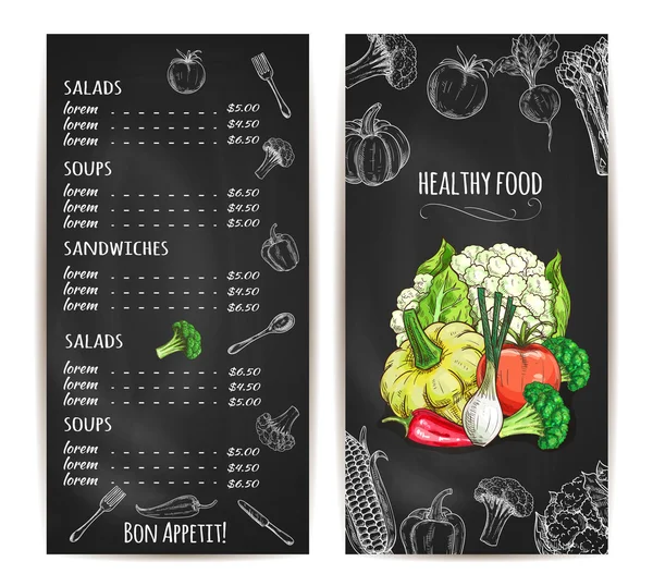 Вегетарианское меню здоровой пищи мелом скетч — стоковый вектор
