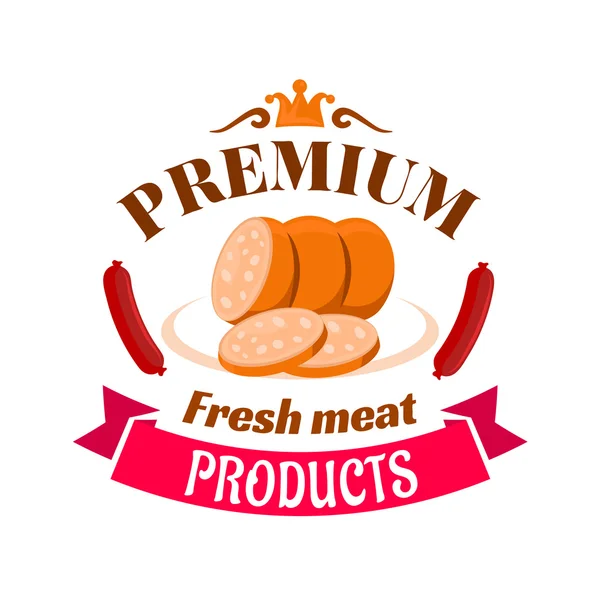 Emblema de produtos de carne fresca premium de salsicha — Vetor de Stock