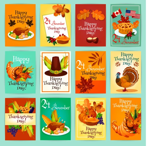 Thanksgiving Day greeting cards, posters set — Stock vektor