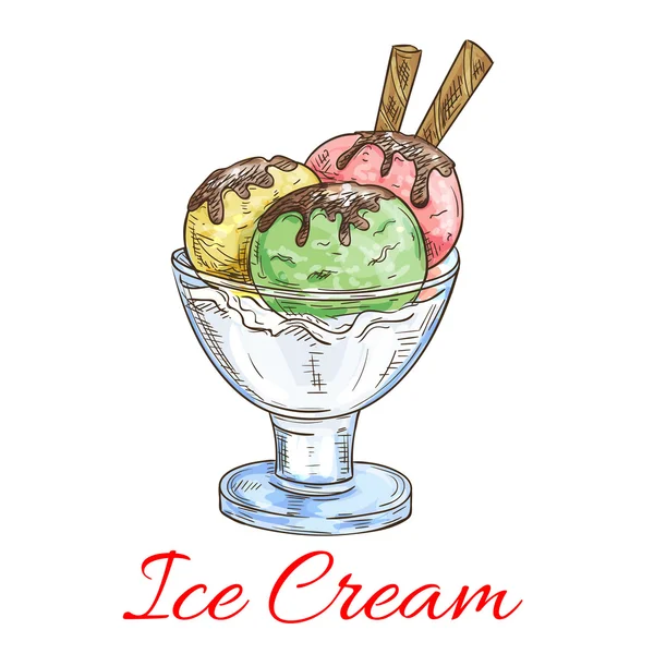 Ice cream scoops dessert in glass — Stock vektor