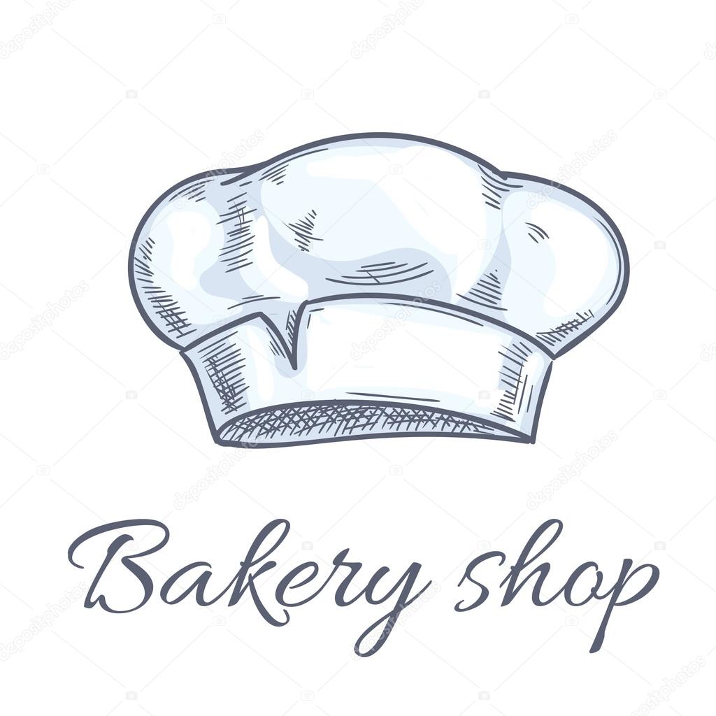 Baker hat vector sketch for bakery shop emblem — Stock Vector